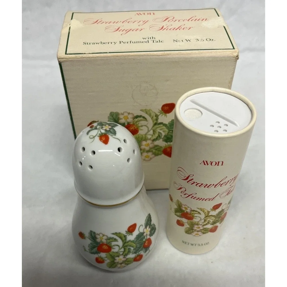 Vintage 1979 Avon Talc/Sugar Shaker Strawberry Porcelain Series 22K Gold Trim